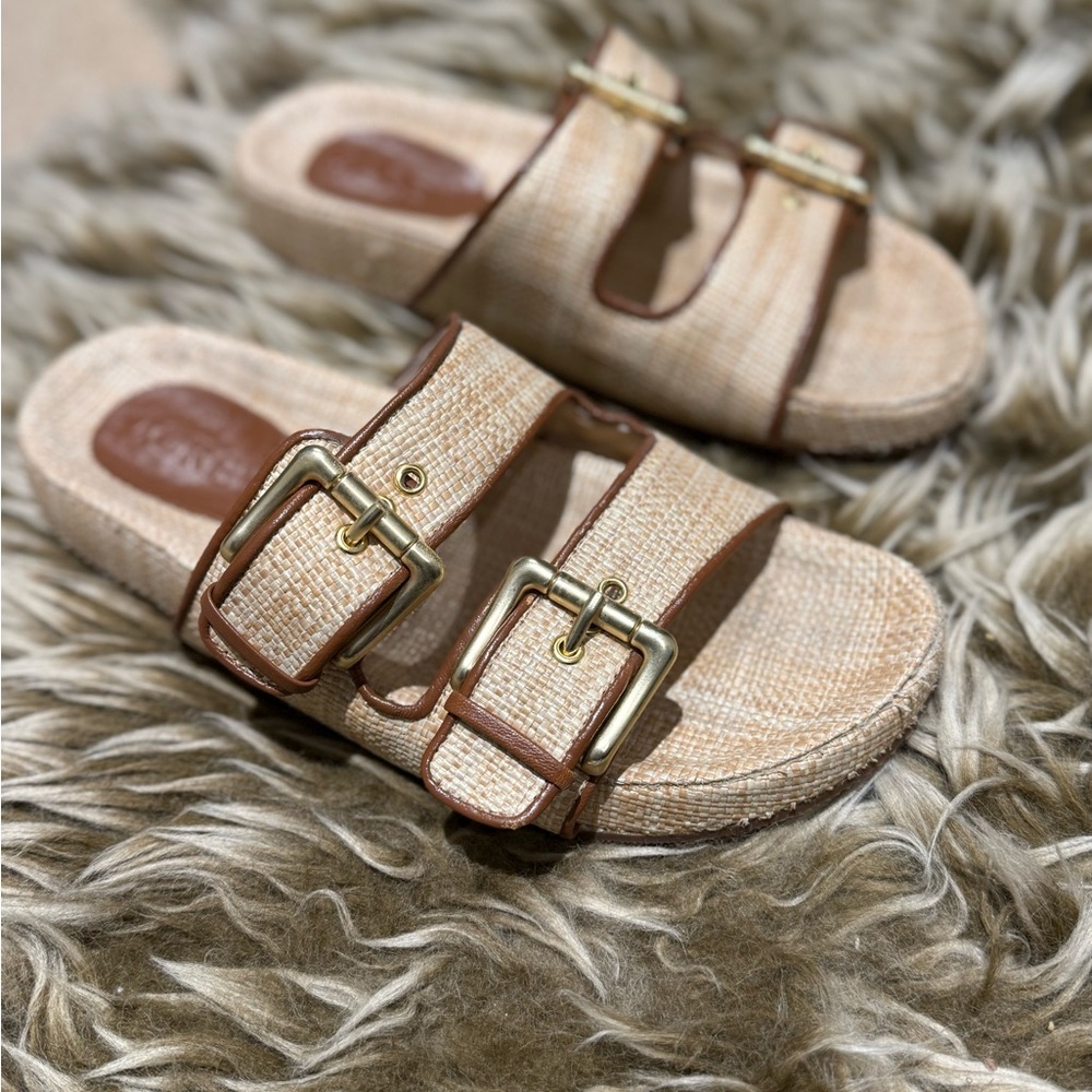 J. Crew Tan Brown Sandals with Buckle Accents